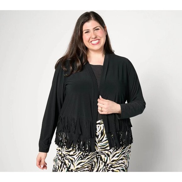 Attitudes by Renee Como Jersey Knit Fringe Cardigan cape cover Black Size XL NWT - Picture 1 of 7